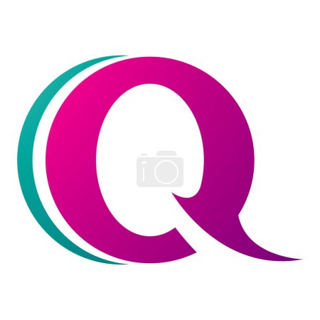 Foto de Magenta y verde Spiky letra redonda en forma de Q icono sobre un fondo blanco - Imagen libre de derechos