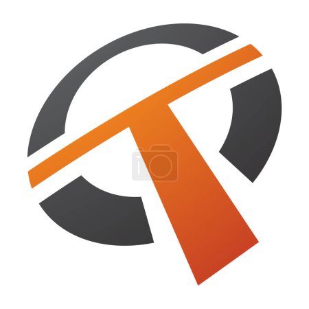 Photo for Orange and Black Round Shaped Letter T Icon on a White Background - Royalty Free Image
