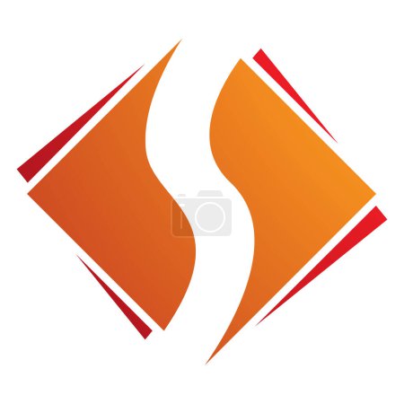 Téléchargez les photos : Icône S en forme de diamant orange et rouge sur fond blanc - en image libre de droit