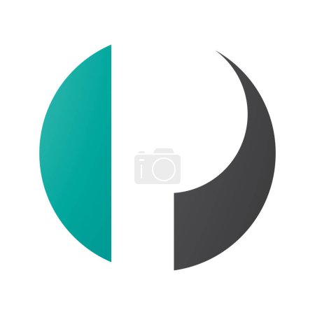 Téléchargez les photos : Icône P en forme de cercle vert persan et noir sur fond blanc - en image libre de droit