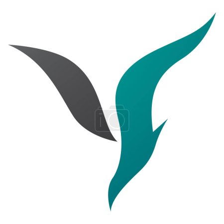 Téléchargez les photos : Persan vert et noir plongée oiseau en forme de lettre Y icône sur un fond blanc - en image libre de droit