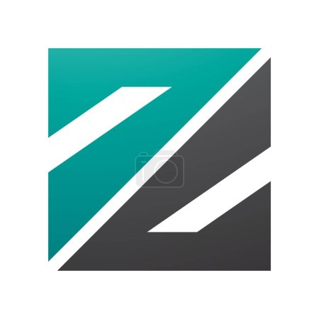 Téléchargez les photos : Icône Z en forme de carré triangulaire vert persan et noir sur fond blanc - en image libre de droit