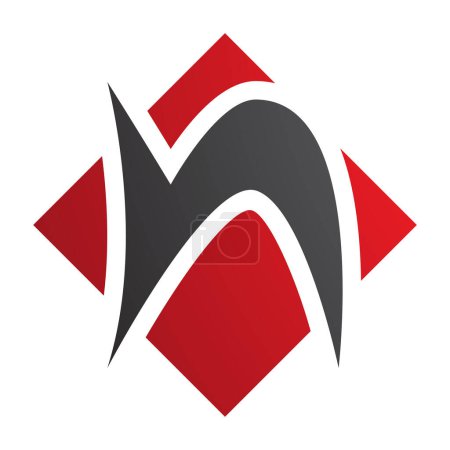 Téléchargez les photos : Icône N de lettre rouge et noire avec une forme carrée de diamant sur un fond blanc - en image libre de droit