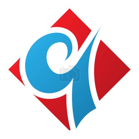 Foto de Diamante rojo y azul en forma de letra Q icono sobre un fondo blanco - Imagen libre de derechos