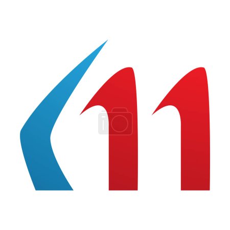 Foto de Letra en forma de cuerno rojo y azul M icono sobre un fondo blanco - Imagen libre de derechos