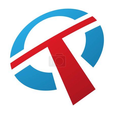 Téléchargez les photos : Icône ronde rouge et bleue en forme de lettre T sur fond blanc - en image libre de droit