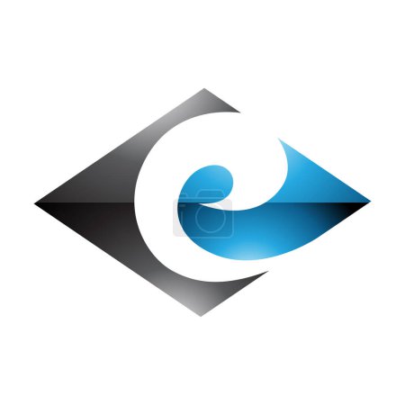Foto de Diamante horizontal brillante negro y azul en forma de letra E icono sobre un fondo blanco - Imagen libre de derechos