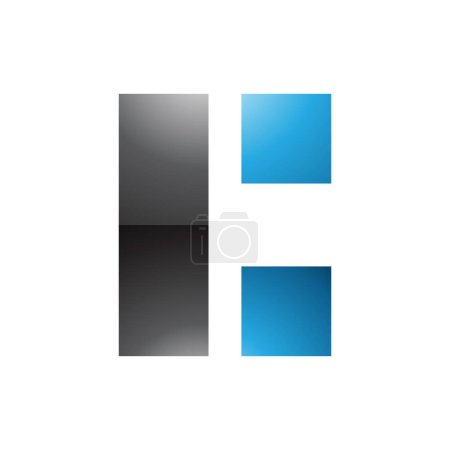 Téléchargez les photos : Icône rectangulaire brillante noire et bleue C sur fond blanc - en image libre de droit