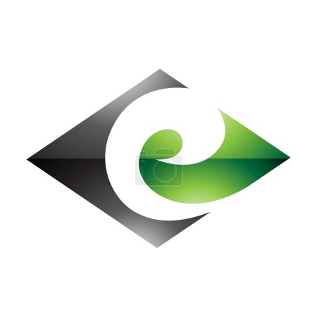 Foto de Diamante horizontal brillante negro y verde en forma de letra E icono sobre un fondo blanco - Imagen libre de derechos