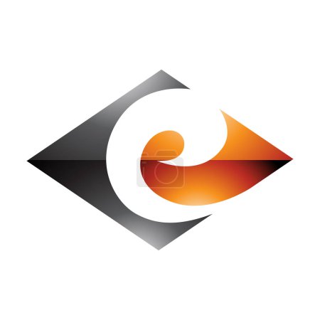 Téléchargez les photos : Diamant horizontal brillant noir et orange en forme de lettre E Icône sur fond blanc - en image libre de droit