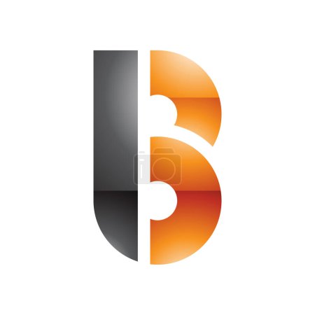 Téléchargez les photos : Icône B en forme de disque brillant rond noir et orange sur fond blanc - en image libre de droit