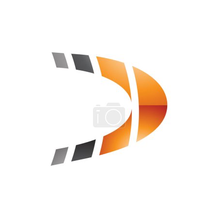Photo for Black and Orange Striped Glossy Letter D Icon on a White Background - Royalty Free Image