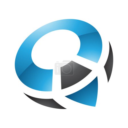 Foto de Brújula brillante azul y negro en forma de letra Q icono sobre un fondo blanco - Imagen libre de derechos