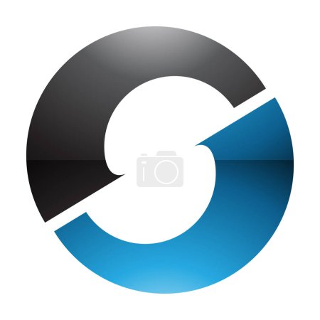 Téléchargez les photos : Bleu et noir brillant Lettre O Icône avec une forme S au milieu sur un fond blanc - en image libre de droit