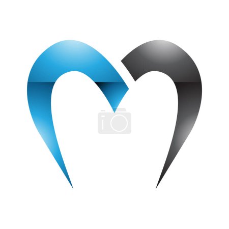 Foto de Azul y Negro brillante paracaídas en forma de letra M icono sobre un fondo blanco - Imagen libre de derechos