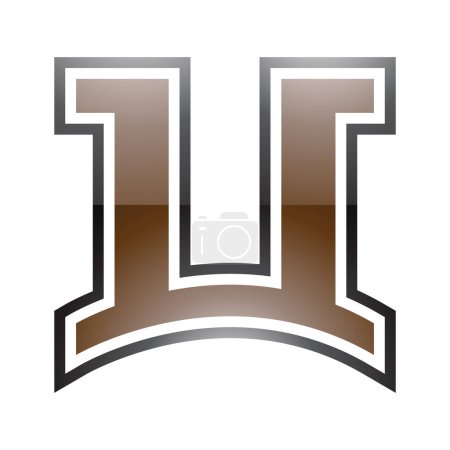 Téléchargez les photos : Arc brillant brun et noir en forme de lettre U Icône sur fond blanc - en image libre de droit