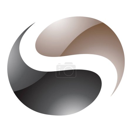 Téléchargez les photos : Icône S en forme de cercle brillant brun et noir sur fond blanc - en image libre de droit