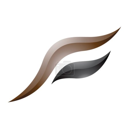 Téléchargez les photos : Icône F en forme d'oiseau volant brillant brun et noir sur fond blanc - en image libre de droit