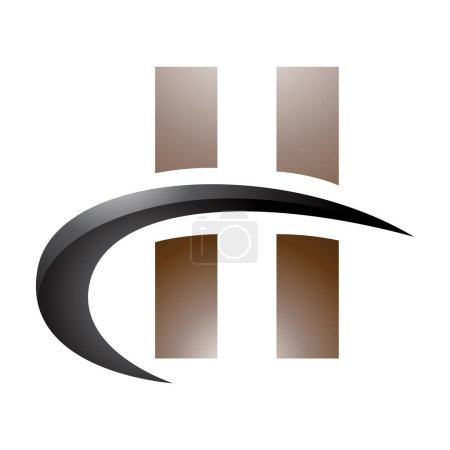 Foto de Icono de letra H brillante marrón y negro con rectángulos verticales y un swoosh sobre un fondo blanco - Imagen libre de derechos