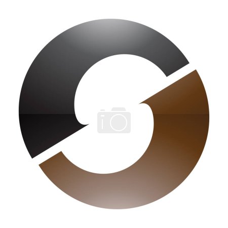 Téléchargez les photos : Brun et noir brillant Lettre O Icône avec une forme S au milieu sur un fond blanc - en image libre de droit