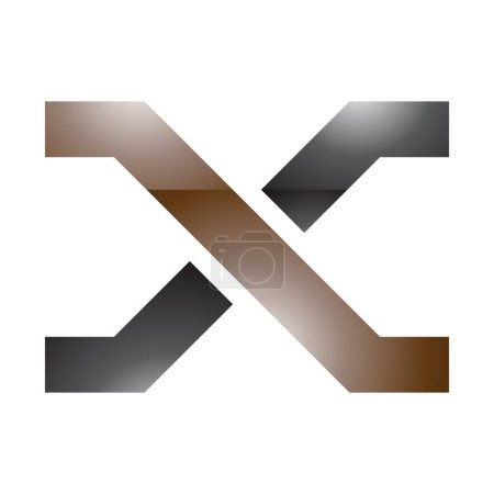 Téléchargez les photos : Brun et noir brillant Lettre X Icône avec lignes de croisement sur un fond blanc - en image libre de droit
