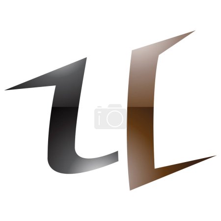 Foto de Letra en forma de espiga brillante marrón y negro U icono sobre un fondo blanco - Imagen libre de derechos