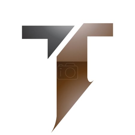 Photo for Brown and Black Glossy Split Shaped Letter T Icon on a White Background - Royalty Free Image
