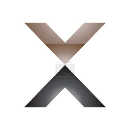 Téléchargez les photos : Brun et noir brillant V en forme de lettre X icône sur un fond blanc - en image libre de droit