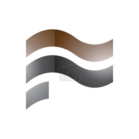 Foto de Marrón y Negro ondulado brillante bandera en forma de letra F icono sobre un fondo blanco - Imagen libre de derechos