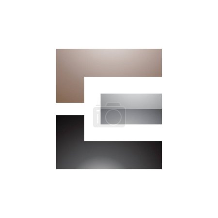 Photo for Brown Black and Grey Glossy Rectangular Letter E Icon on a White Background - Royalty Free Image