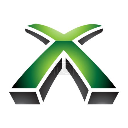 Photo for Green and Black Glossy 3d Shaped Letter X Icon on a White Background - Royalty Free Image