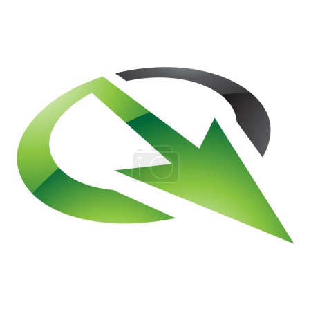 Foto de Verde y Negro brillante flecha en forma de letra Q icono sobre un fondo blanco - Imagen libre de derechos