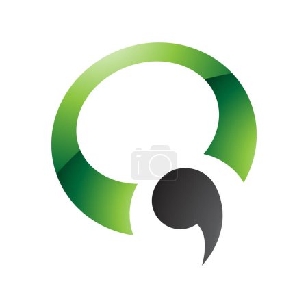 Foto de Verde y Negro brillante letra en forma de coma Q icono sobre un fondo blanco - Imagen libre de derechos