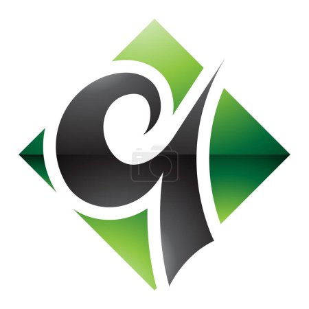 Foto de Verde y Negro brillante diamante en forma de letra Q icono sobre un fondo blanco - Imagen libre de derechos