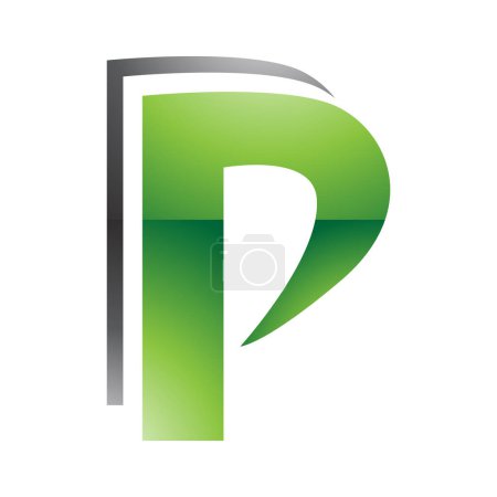 Foto de Verde y Negro brillante capa de la letra P icono sobre un fondo blanco - Imagen libre de derechos