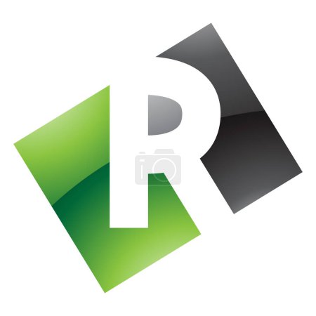 Téléchargez les photos : Rectangle brillant vert et noir en forme de lettre R Icône sur fond blanc - en image libre de droit
