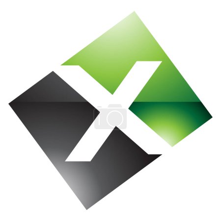 Téléchargez les photos : Rectangle brillant vert et noir en forme de lettre X Icône sur fond blanc - en image libre de droit