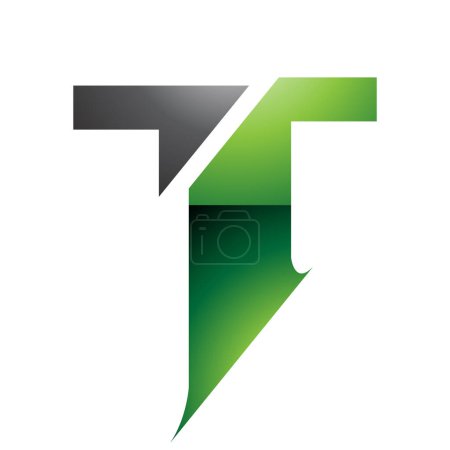 Photo for Green and Black Glossy Split Shaped Letter T Icon on a White Background - Royalty Free Image