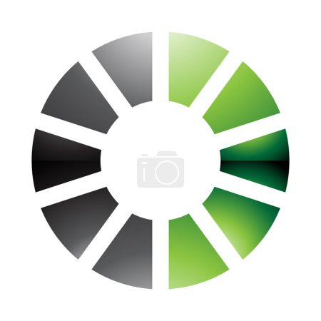 Téléchargez les photos : Icône O rayée brillante verte et noire sur fond blanc - en image libre de droit