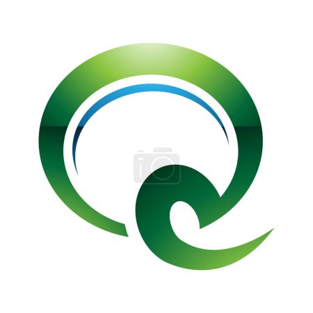 Téléchargez les photos : Crochet brillant vert et bleu en forme de lettre Q Icône sur fond blanc - en image libre de droit