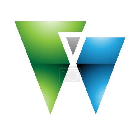 Téléchargez les photos : Vert et bleu brillant Lettre W Icône avec des triangles sur un fond blanc - en image libre de droit