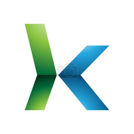Grünes und blaues Hochglanz-Kleinbuchstaben-K-Symbol auf weißem Hintergrund
