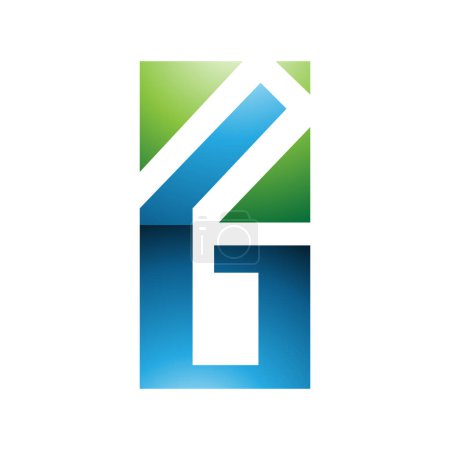 Foto de Letra rectangular brillante verde y azul G o icono número 6 sobre fondo blanco - Imagen libre de derechos