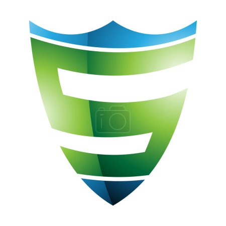 Foto de Verde y azul brillante escudo en forma de letra S icono sobre un fondo blanco - Imagen libre de derechos