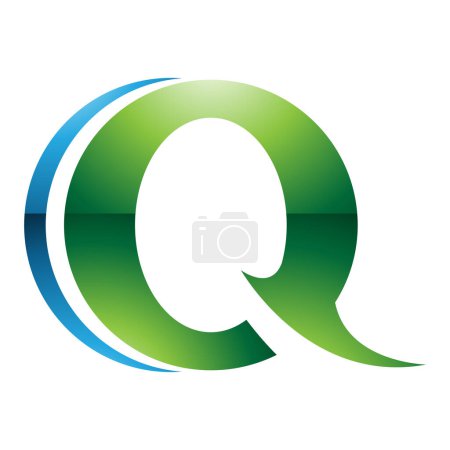 Téléchargez les photos : Vert et bleu brillant Spiky rond en forme de lettre Q Icône sur un fond blanc - en image libre de droit