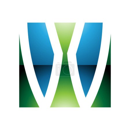 Téléchargez les photos : Vert et bleu brillant en forme de carré lettre W icône sur un fond blanc - en image libre de droit