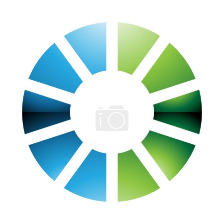 Téléchargez les photos : Icône O rayée brillante verte et bleue sur fond blanc - en image libre de droit