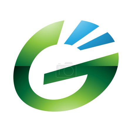 Téléchargez les photos : Vert et bleu brillant rayé ovale lettre G icône sur un fond blanc - en image libre de droit