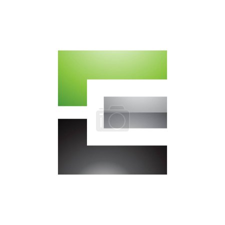 Téléchargez les photos : Icône rectangulaire brillante noire et grise verte E sur fond blanc - en image libre de droit