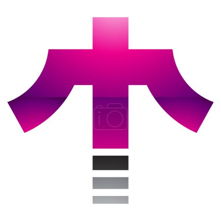 Photo for Magenta and Black Glossy Cross Shaped Letter T Icon on a White Background - Royalty Free Image